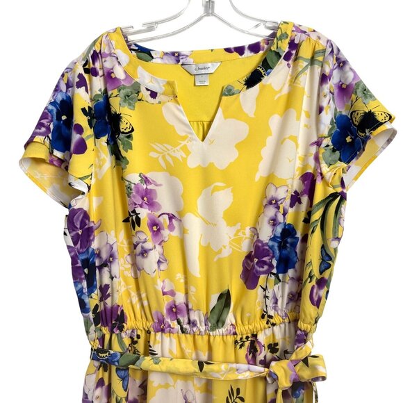 CJ Banks Yellow Floral Print Dress Belt MIDI XL Sundress Size X - Picture 3 of 9
